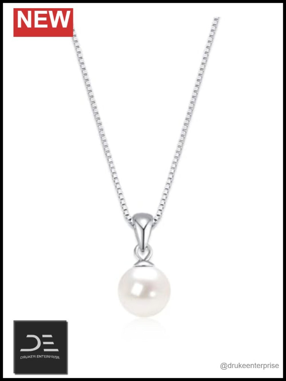 8-8.5mm Black Freshwater Cultured Pearl Necklace 925 Sterling Silver Box Chain